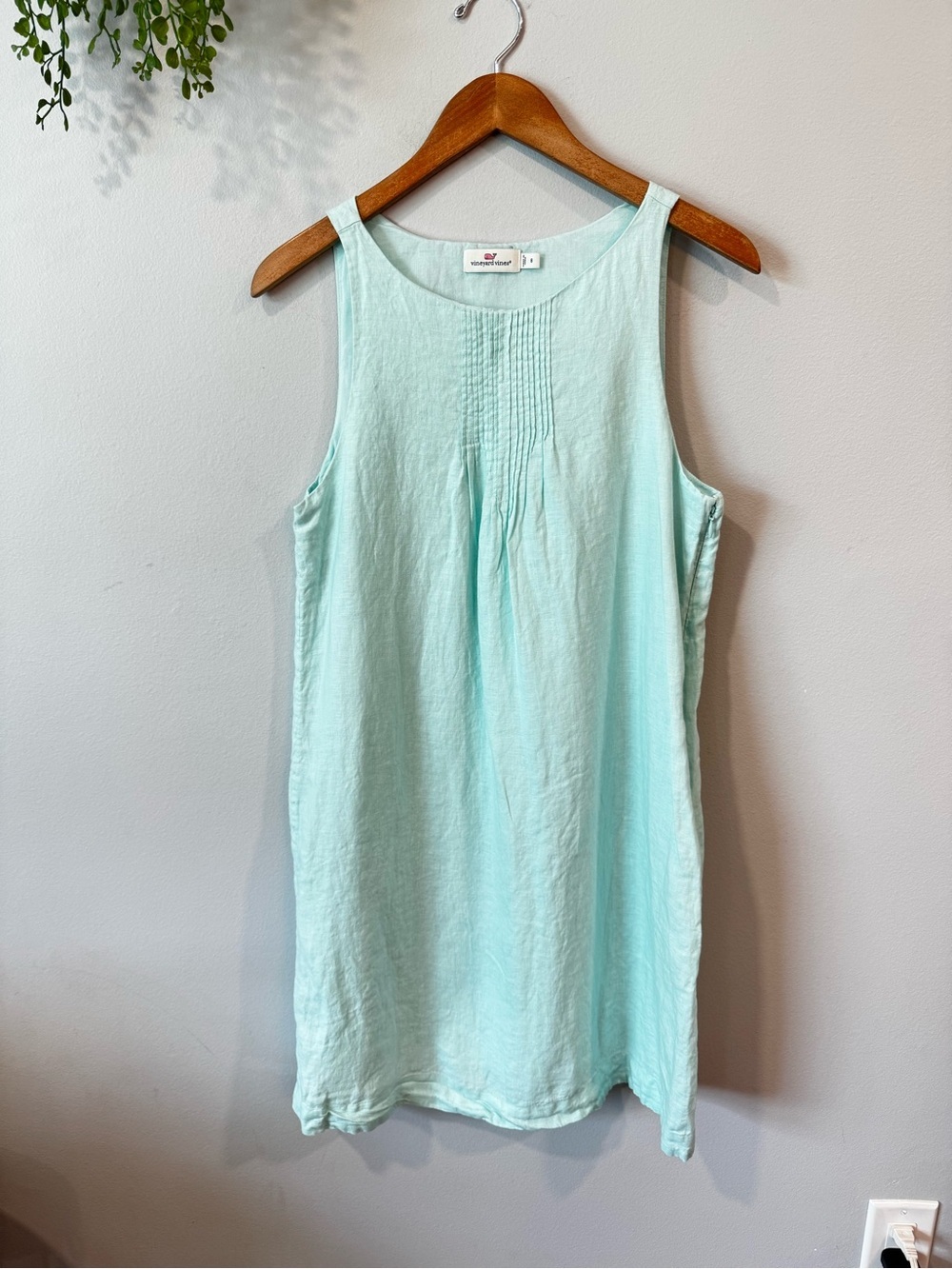Vineyard Vines Mint Linen Sleeveless Pintuck Midi Dress Sz 8